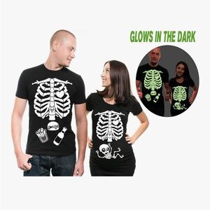 Glow-in-the-Dark Maternity Couples Halloween Costume Skeleton T-Shirts Medium